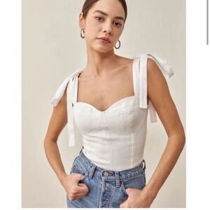 Reformation Jaxon linen tie top SZ 2 white
